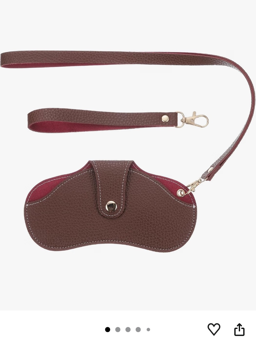 Brown and Burgundy Leather Wristlet Sunglass Case with Strap